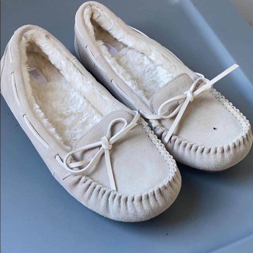 Tan moccasins